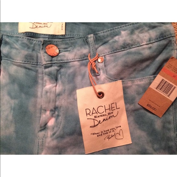 New RACHEL ROY Turquoise Tie Dye Skinny Jeans Green Aqua Denim Ankle Crop Mid - Picture 7 of 8